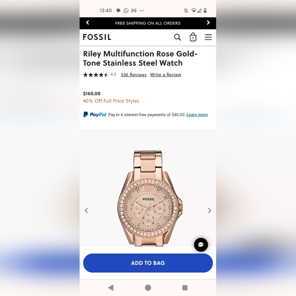 Rose Gold Fossil Riley Watch - Picture 2 of 6